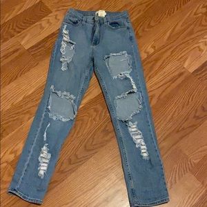 Ripped denim mom jeans